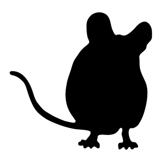 Vector black silhouette of a mouse on a white background