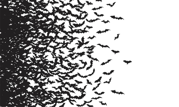 ベクトル 飛んでいるコウモリの群れの黒いシルエット