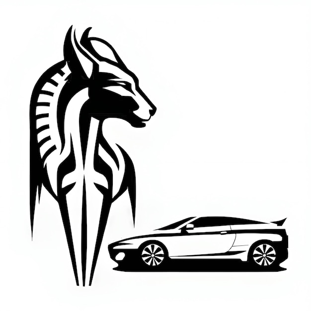 ベクトル 白い背景の馬と車の黒いシルエット ロゴ