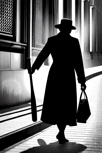 Premium Vector | Black silhouette of old lady with baseball bat in the ...