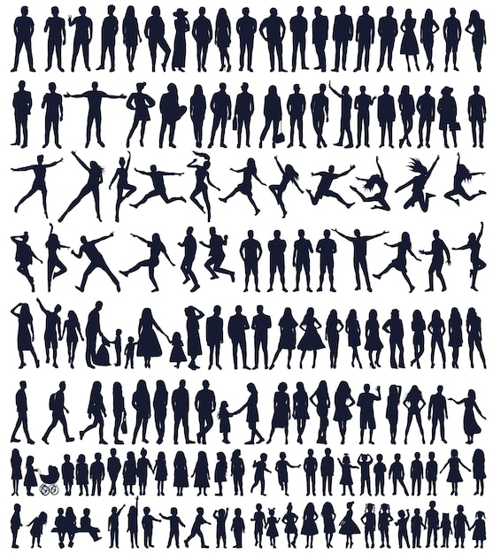 Black silhouette people set isolated vector