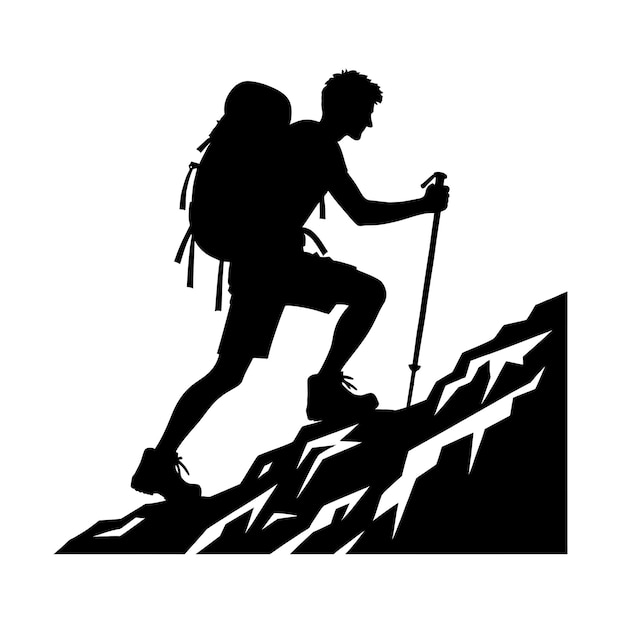 black silhouette of a person hiking up a mountain trail