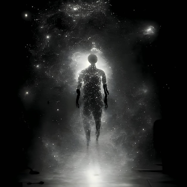 Vector black silhouette of a persons in space on white background