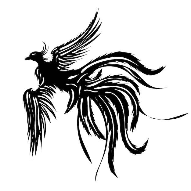 Black silhouette phoenix bird isolated vector