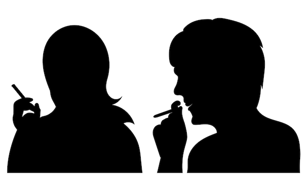 Black silhouette portrait people smoking