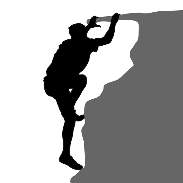 Black silhouette rock climber on white background