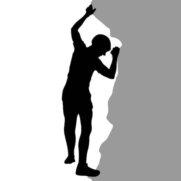 Black silhouette rock climber on white background