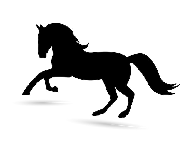 Black Silhouette of running horses isolated on white background