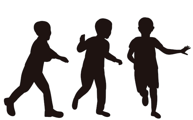 Black silhouette running kids isolated vector