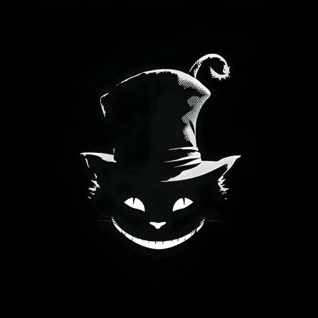 Black silhouette of a scary cat face on dark background