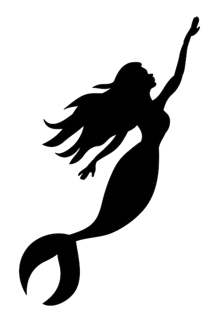 Vector black silhouette of sea mermaid