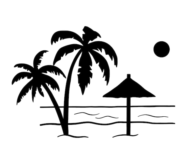 Premium Vector  Black silhouette of seashore with palm trees and umbrella  vacation on ocean summer seaside resort vector illustration of isolated on  white