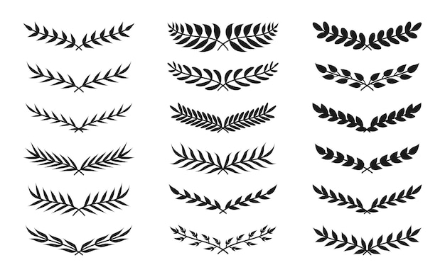 Vector black silhouette semicircular form vintage wreath icon set