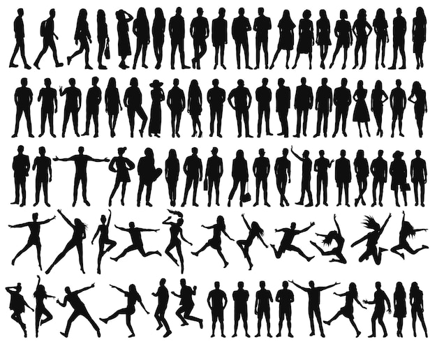 Black silhouette set of people isolated vector