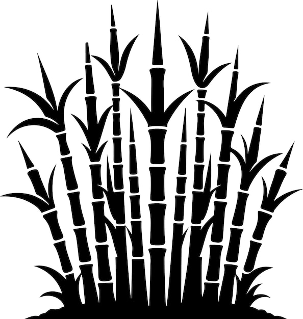 Vector black silhouette of a simple minimal sugercane with thick outline side view isolated