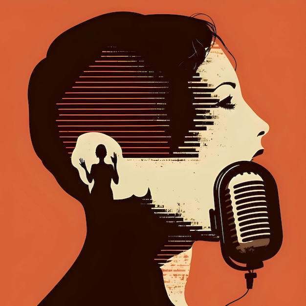 Black silhouette of a singer on orange background