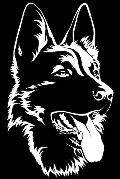 Black silhouette of a sitting german shepherd black and white