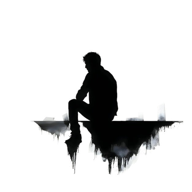 Vector black silhouette of a sitting man on white background