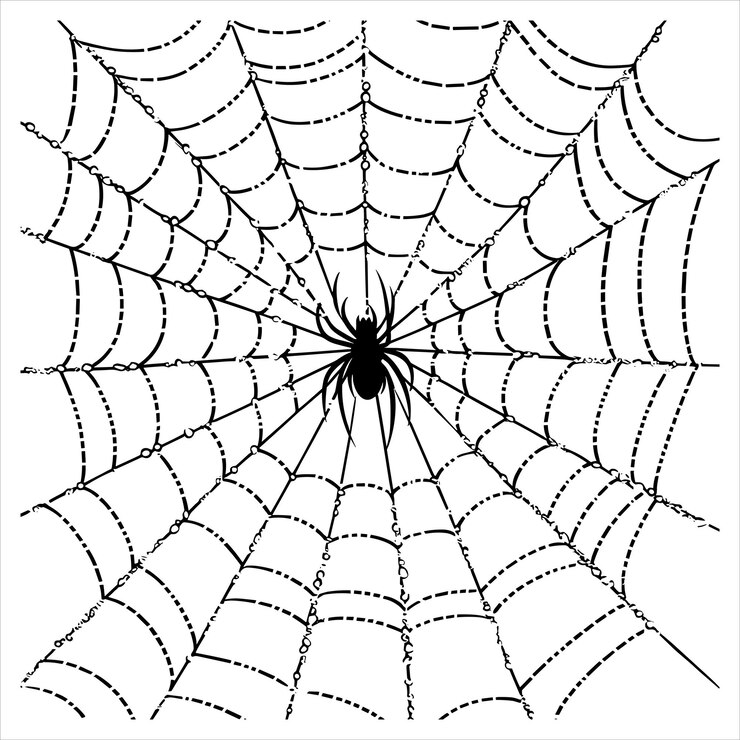 Vector a black silhouette spider web on a white background