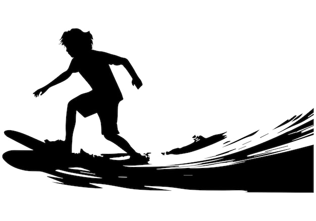 Vector black silhouette surfing design vector illustration