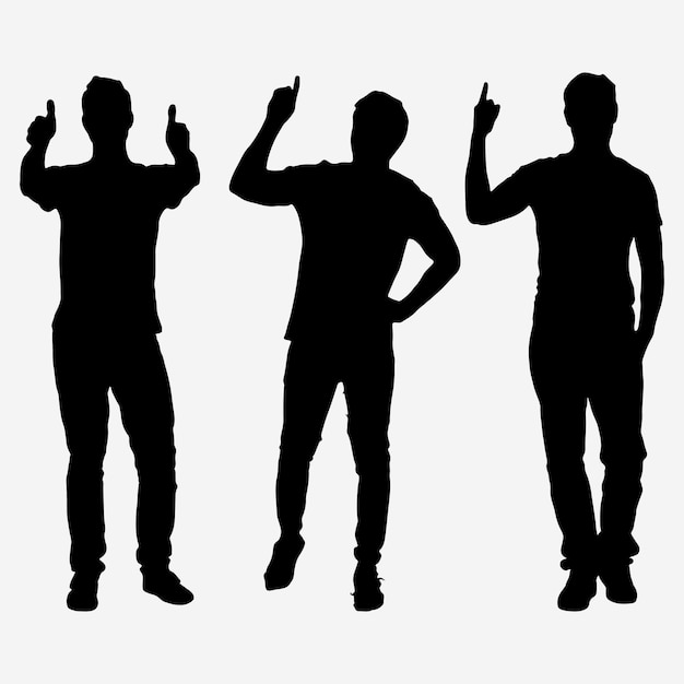 A black silhouette of three men with their hands up