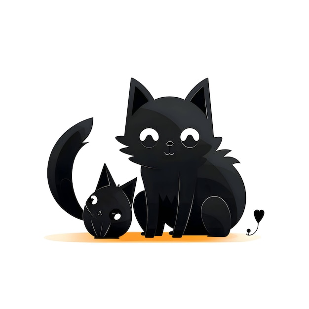 Vector black silhouette of two cats on white background