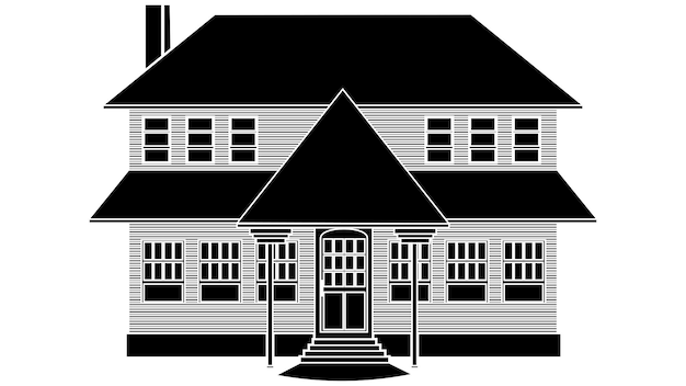 Vector black silhouette of twostory house with porch isolated on white background vector clipart