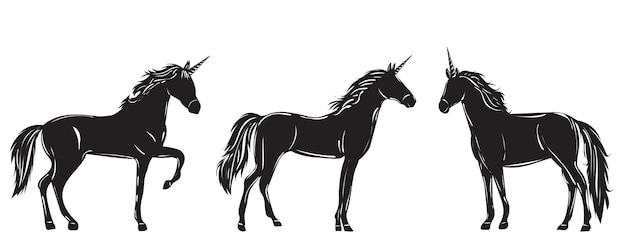 Black silhouette unicorns isolated vector