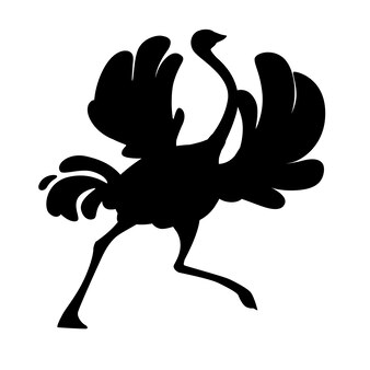 Silhouette nera ãƒâƒã‚âƒãƒâ‚ã‚â'ãƒâƒã‚â‚ãƒâ‚ã‚â ute struzzo in esecuzione africano incapace di volare uccello cartone animato animale design piatto illustrazione vettoriale isolato su sfondo bianco.