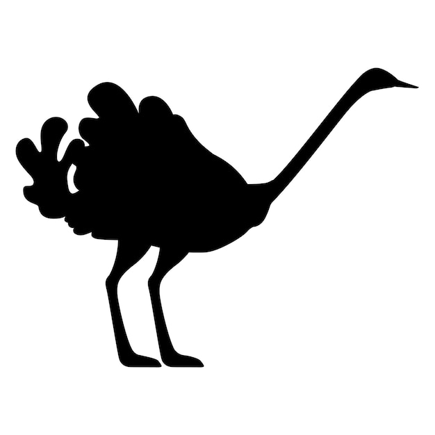 Black silhouette ÃÂÃÂÃÂÃÂÃÂÃÂÃÂÃÂute ostrich stay on two legs african flightless bird cartoon animal design flat vector illustration isolated on white background.