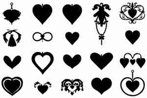 Vector black silhouette vector hearts set valentine day love vector