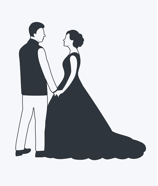 Black Silhouette of a wedding couple on a white background