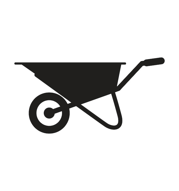 Vector black silhouette of wheelbarrow cart detail and simple wheelbarrow cart icon