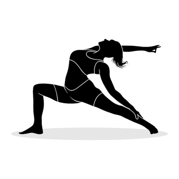 Черный силуэт женщины, позирующей для медитации йоги. Векторная иллюстрация