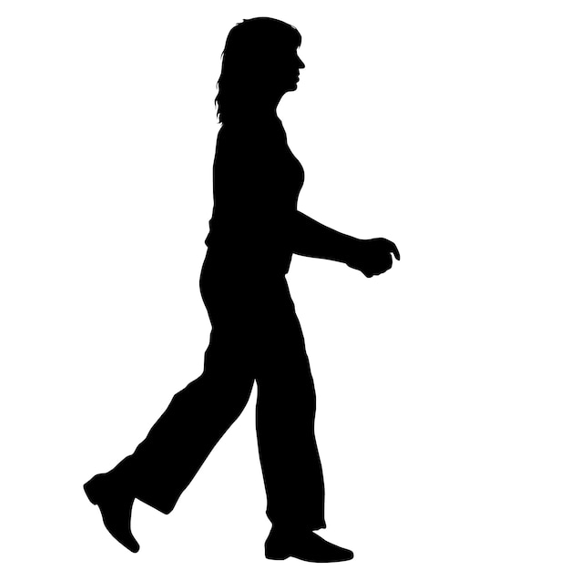 Vector black silhouette woman standing people on white background