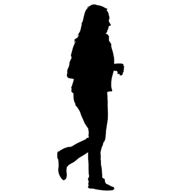 Vector black silhouette woman standing people on white background