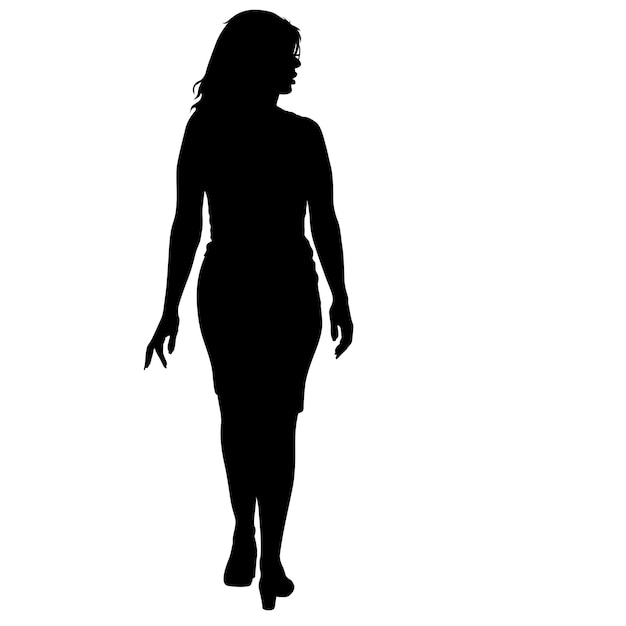 Black silhouette woman standing people on white background