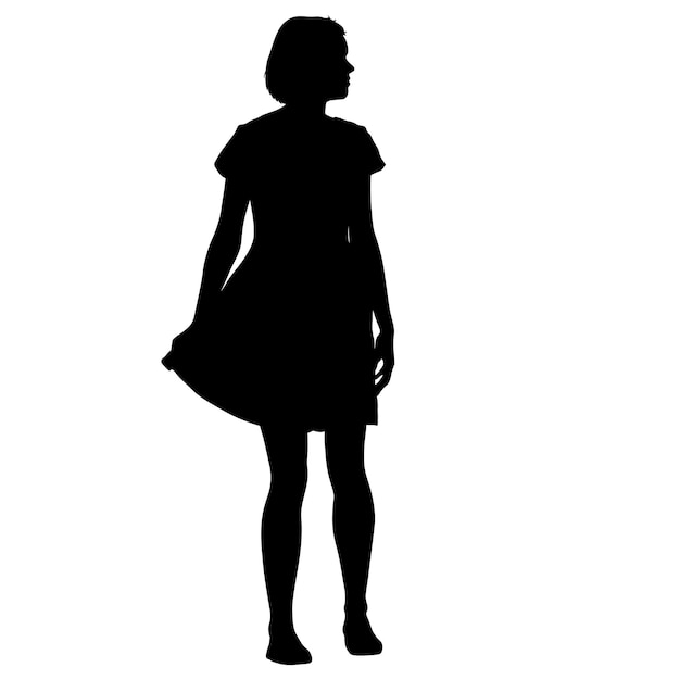 Vector black silhouette woman standing people on white background