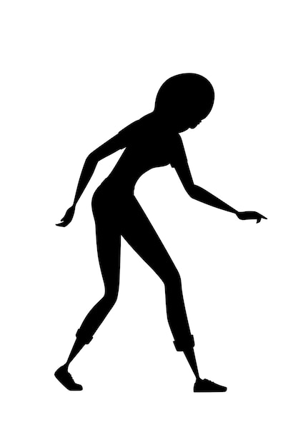 カジュアルな服を着ている黒のシルエットの女性漫画のキャラクターデザインフラットベクトルイラストは白い背景で隔離。