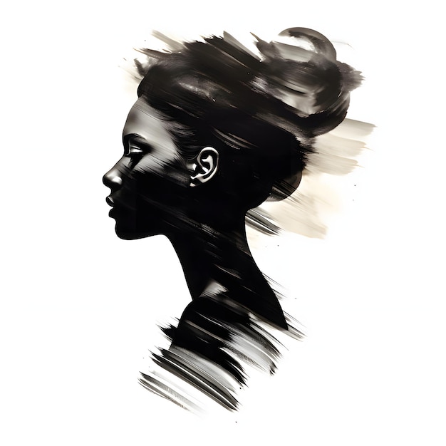 Vector black silhouette of woman on white background