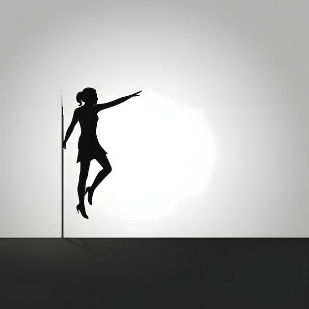 Black silhouette of a woman with a pole on white background