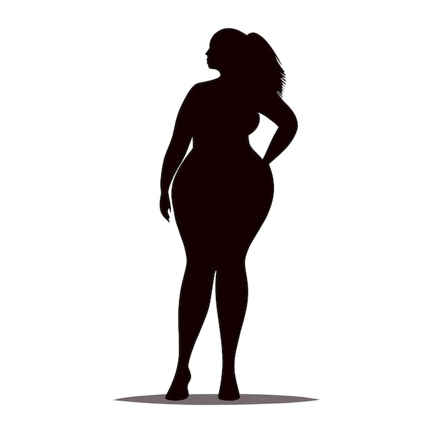 Una silhouette nera di una donna con sopra la parola grasso.