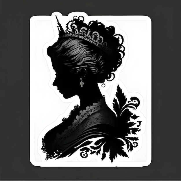 Black silhouette of a women in the crown on white background