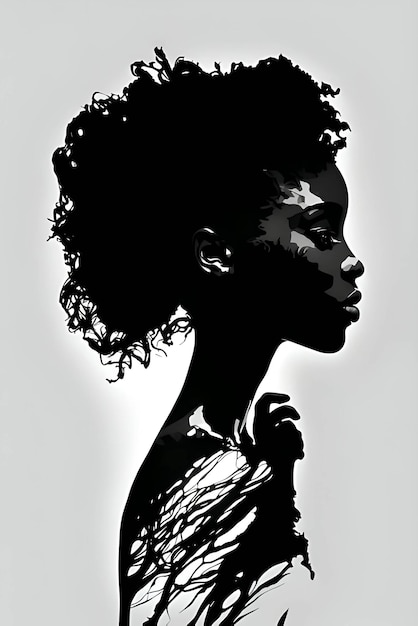 Black silhouette of a women on white background