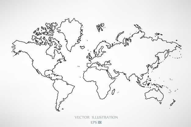 Vector black silhouette of the world map on a white background vector illustration world map outline