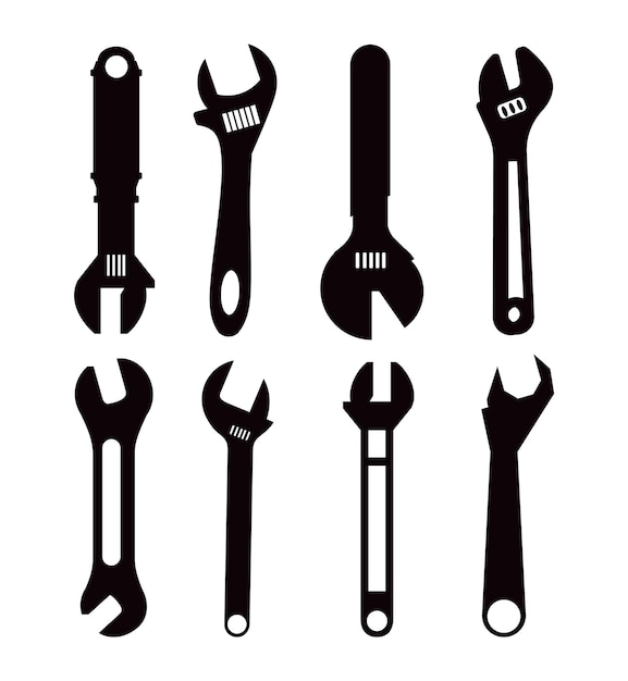 Vector black silhouette of wrenches vector