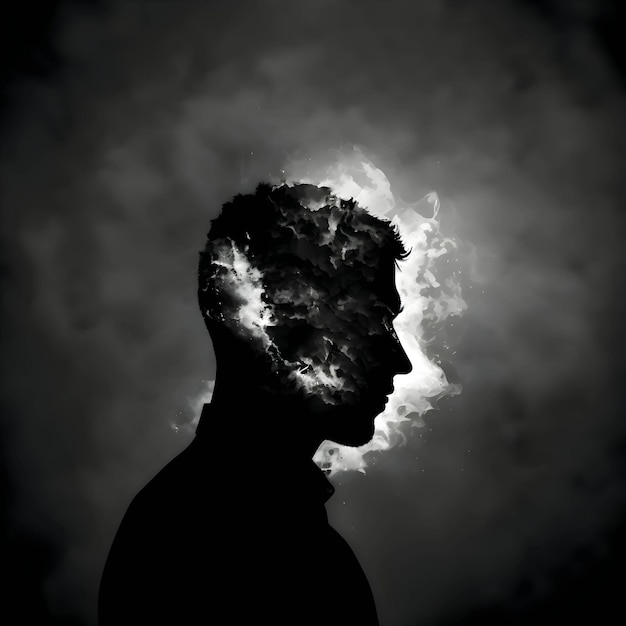 Black silhouette of a young man on white background