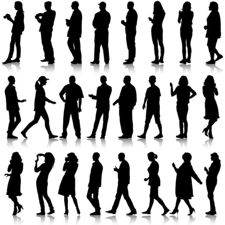 Vector black silhouettes of beautiful mans and womans on white background vector illustration