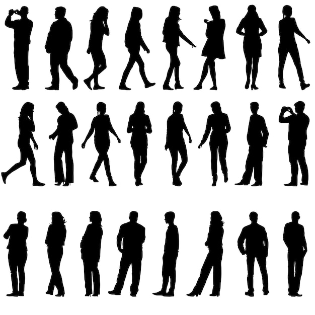 Black silhouettes of beautiful mans and womans on white background Vector illustration