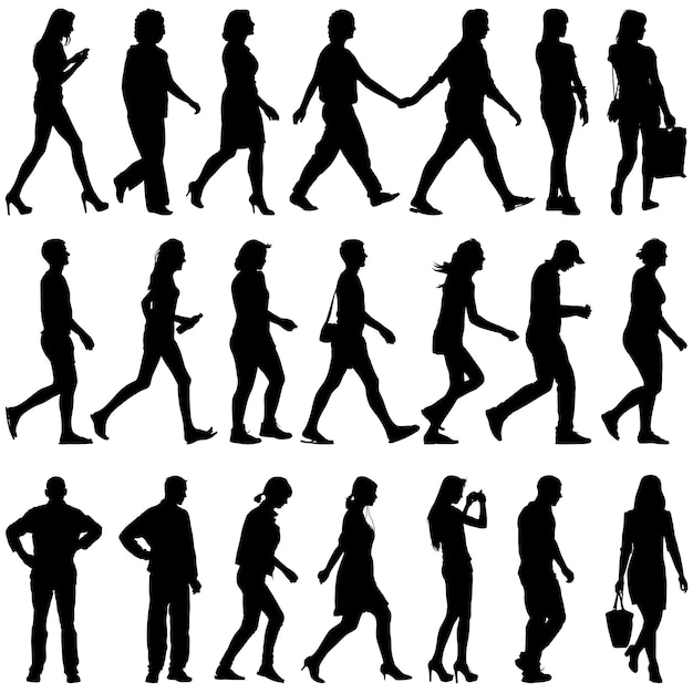 白い背景のベクトル図に美しい男と女の黒いシルエット